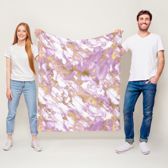 Cobertor De Velo Mármore Moderno Roxo Claro, Branco e Dourado (In Situ)