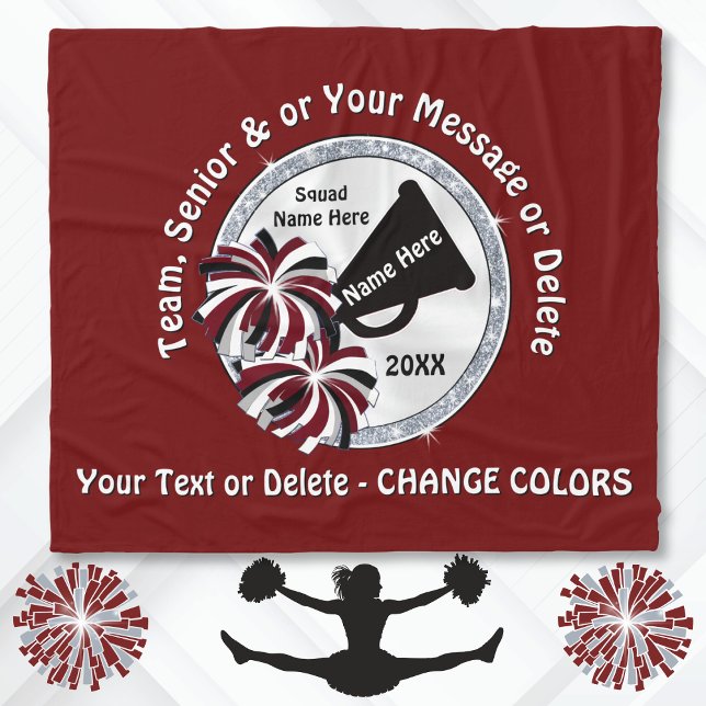 Cobertor De Velo Maroon, Branco, Preto, Cheias Personalizadas (Personalized Cheerleading Blankets. Senior Night Cheer Gifts. Cheer Squad Gift Ideas. Maroon, Silver)