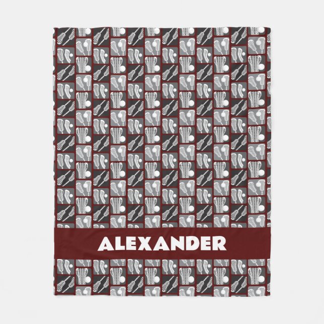Cobertor De Velo Maroon Lacrosse Blocos de Vinhetas e Bolas (Frente)