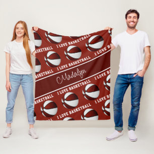 Cobertor De Velo maroon White Eu adoro basquetebol garotas esporte