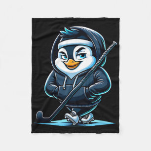 Cobertor De Velo Mascote de Pinguim de Hóquei no Gelo Com Taco e Pa