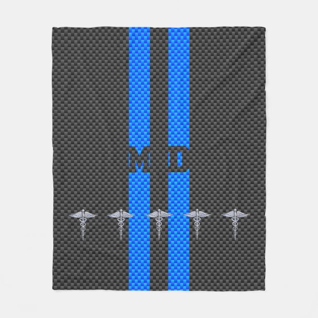 Cobertor De Velo Médico Médico MD Caduceus em Blue Strips (Frente)