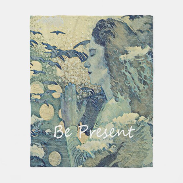 Cobertor De Velo Meditação Oração Espiritual Mulher Azul Dorme (Frente)