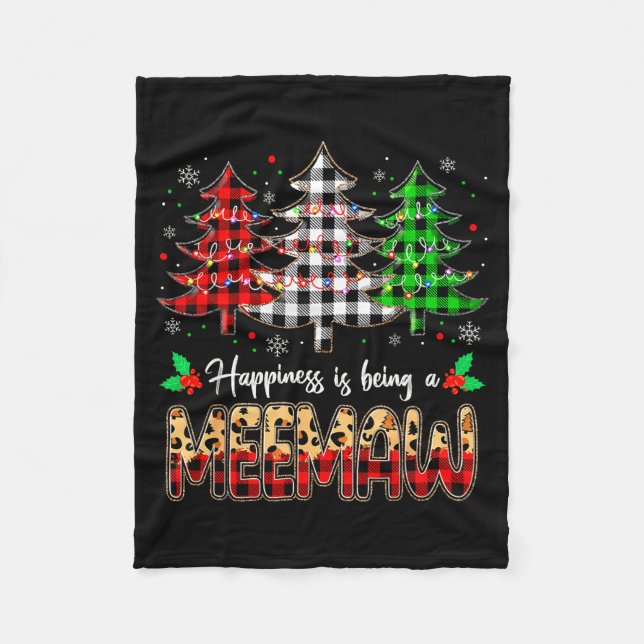 Cobertor De Velo Meemaw Christmas Tree Xmas Buffalo Plaid Red White (Frente)