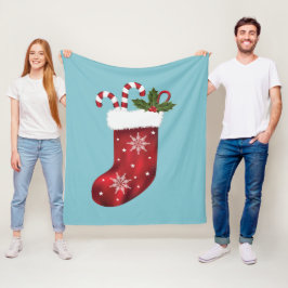 Cobertor De Velo Meia de Natal Festiva Vermelha Sobre Azul