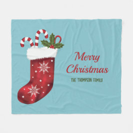 Cobertor De Velo Meia de Natal Vermelha em Azul com Texto Personali