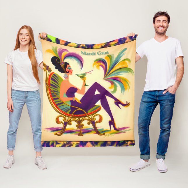 Cobertor De Velo Meio século Mardi Gras Mulher De Um Martini (In Situ)