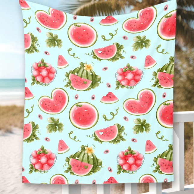 Cobertor De Velo Melancia azul-rosa Tropical de Verão (Watermelon Pink Blue Summer Tropical Fleece Blanket)