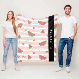 Cobertor De Velo Melancias Vermelhas, Corações, Stripes, Seu Nome