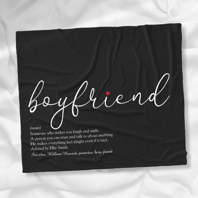 Cobertor De Velo Melhor Coração de Amor com Script de Definição de  (Best Ever Boyfriend Definition Script Love Heart Fleece Blanket)