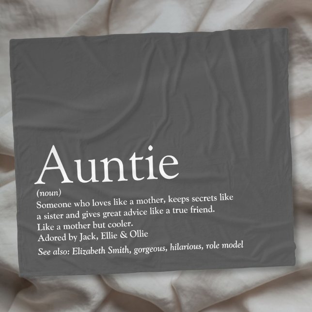 Cobertor De Velo Melhor Tia Definition Divertida Cinza (Best Aunt Auntie Definition Fun Gray Fleece Blanket)