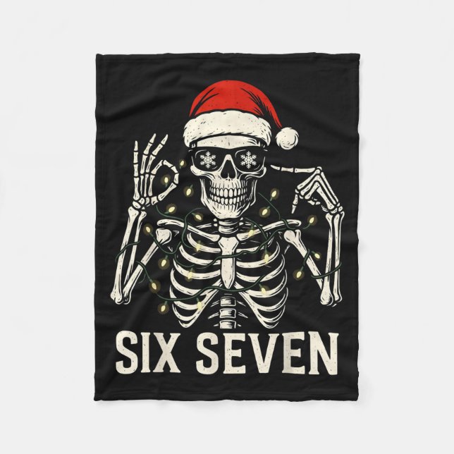 Cobertor De Velo Meme de Natal 67 Esqueleto Com Chapéu de Papai Noe (Frente)
