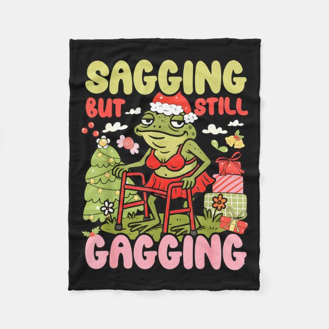 Cobertor De Velo Meme do Sapo Engraçado de Natal Saguando Mas Ainda (Frente)
