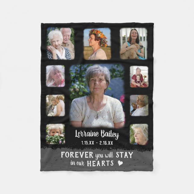 Cobertor De Velo Memorial Keepsawn Bordo Fade Foto Collage Cinza Bl (Frente)
