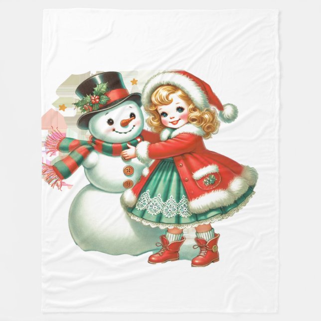 Cobertor De Velo Menina Abraça Seu Neve (Frente)