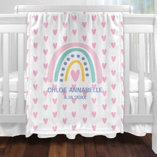 Cobertor De Velo Menina Bebê Arco-íris e Corações Personalizado