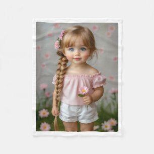 Cobertor De Velo Menina Bonita Com Cabelo Trançado E Flor Rosa