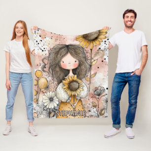 Cobertor De Velo Menina Caprichosa Aquarela com Acentos Florais (11