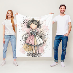 Cobertor De Velo Menina Caprichosa Aquarela com Acentos Florais (3)