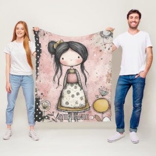 Cobertor De Velo Menina Caprichosa Aquarela com Acentos Florais (8)