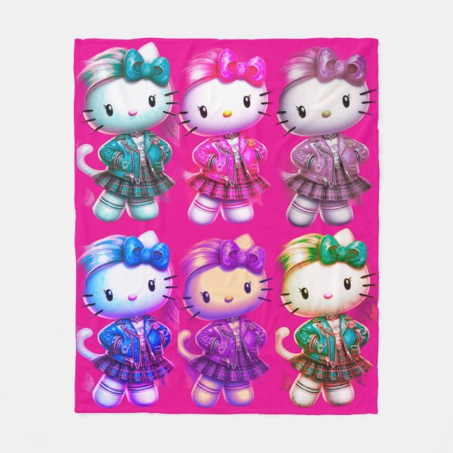 Cobertor De Velo Menina da escola bonita Gatinho Fuchsia Fleece Bla (Frente)