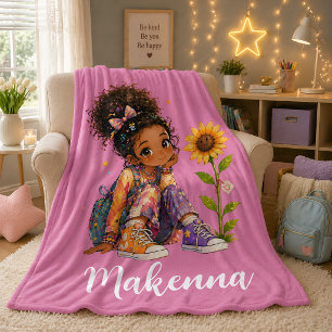 Cobertor De Velo Menina de Cabelo Escuro Personalizada Nome