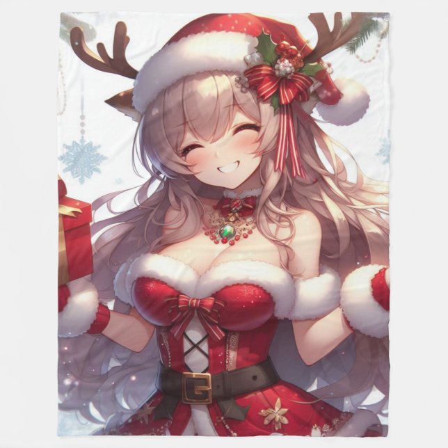 Cobertor De Velo Menina de Natal de animação bonita (Frente)