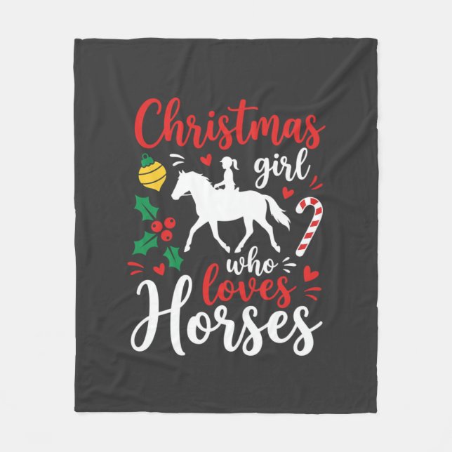 Cobertor De Velo Menina de Natal que Ama Cavalos (Frente)