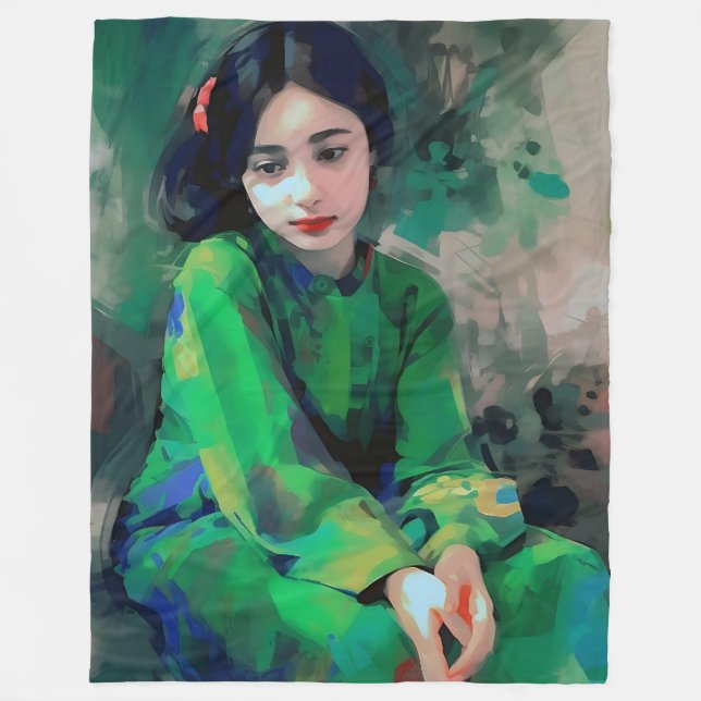 Cobertor De Velo Menina em vestida verde (Frente)