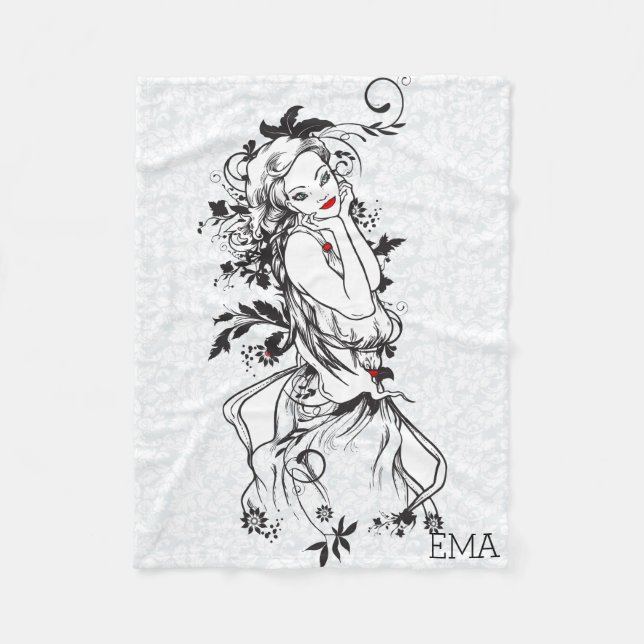 Cobertor De Velo Menina Monogramada com Lábios vermelhos (Frente)