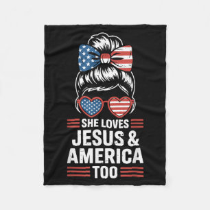 Cobertor De Velo Menina patriota ama Jesus e a América também Améri