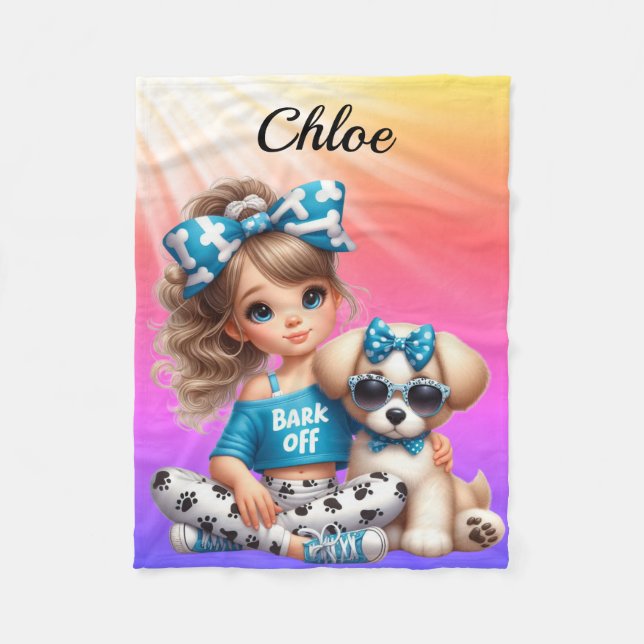 Cobertor De Velo Menina personalizada com filhote (Frente)