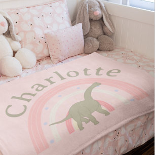 Cobertor De Velo Menina Personalizada Dinossauro Arco-íris Rosa