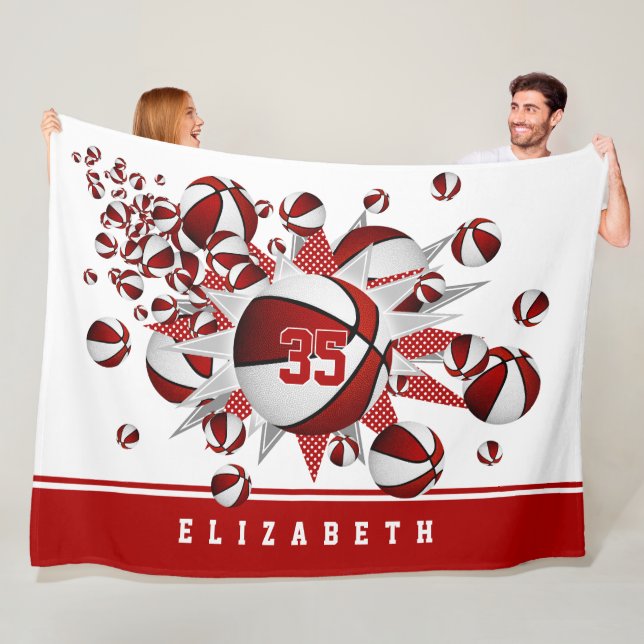 Cobertor De Velo meninas basketball estrelas vermelhas brancas pers (In Situ)