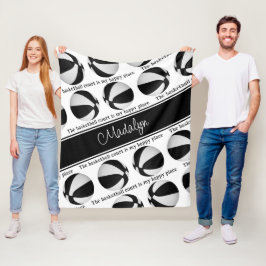 Cobertor De Velo meninas, campo preto de basquetebol branco meu lug