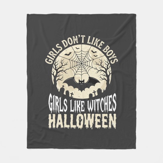 Cobertor De Velo Meninas Como Bruxas Design de Morcego de Halloween (Frente)