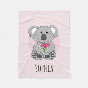 Cobertor De Velo Meninas Cute Koala Bear Flowers e Nomes de Criança