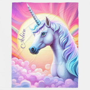 Cobertor De Velo Meninas Cute Pink Unicorn e Nome Sherpa Blanket