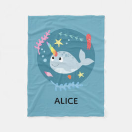 Cobertor De Velo Meninas Cute Rainbow Narwhal & Name Turquoise Kids