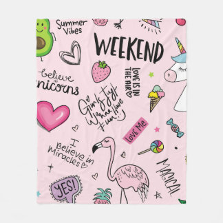 Cobertor De Velo Meninas divertem conceito com unicórnio, flamingo,