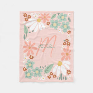 Cobertor De Velo Meninas Fofo Rosa Retro Flor Silvestre Monogramada