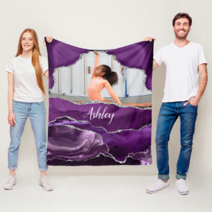 Cobertor De Velo Meninas Foto e Nome Personalizados com Brilho Roxo