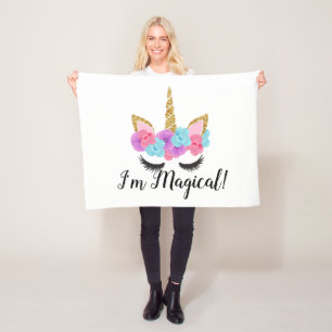 Cobertor De Velo Meninas mágicas Dourados do unicórnio das flores