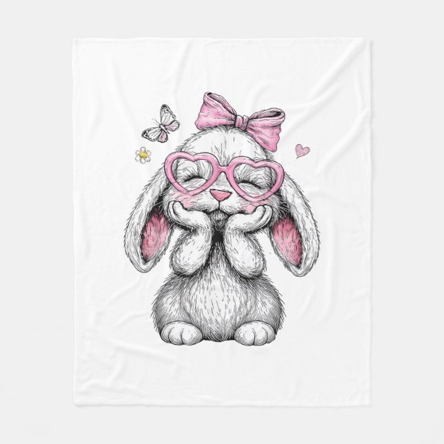 Cobertor De Velo Meninas Páscoa Bunny Fofinho Face Rosa Páscoa Cria (Frente)