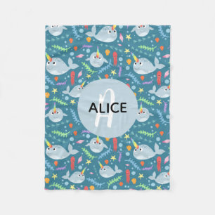 Cobertor De Velo Meninas Trendy Narwhal Pattern Monograma e Criança