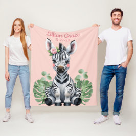 Cobertor De Velo Meninas Zebra-Bebê Personalizadas Blush Safari