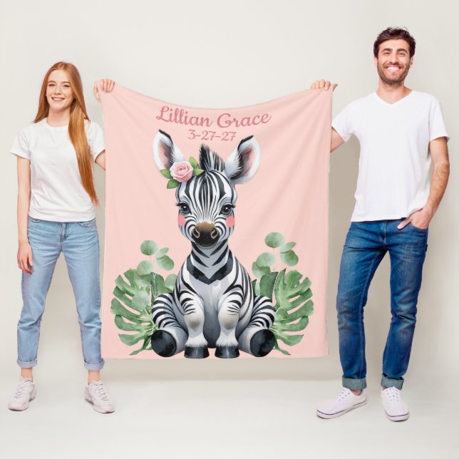 Cobertor De Velo Meninas Zebra-Bebê Personalizadas Blush Safari (In Situ)