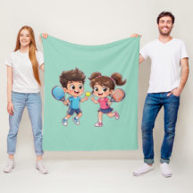 Menino e Menina de Desenho Animado Fofo Jogando Pa