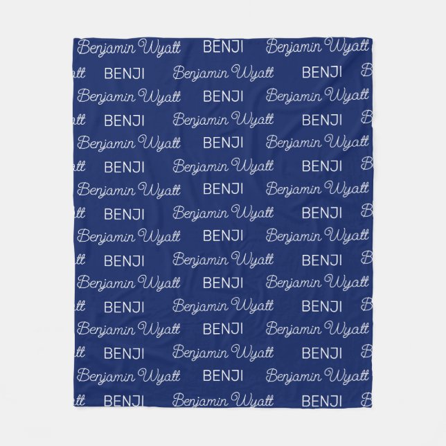Cobertor De Velo Meninos Azul Script Nome Personalizado (Frente)
