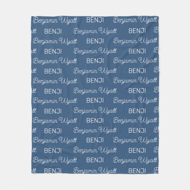 Cobertor De Velo Meninos Azul Script Nome Personalizado (Frente)